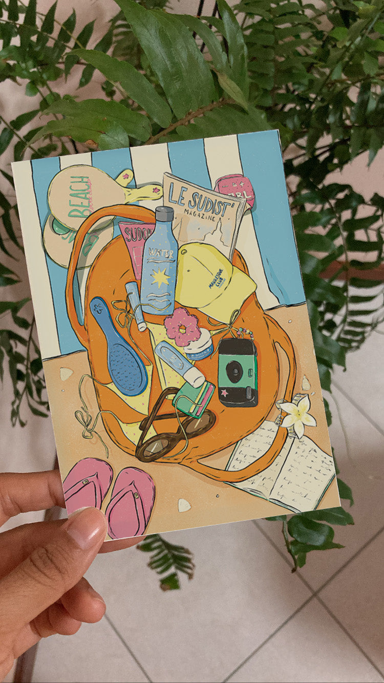 poster dessin sac de plage sud de la france