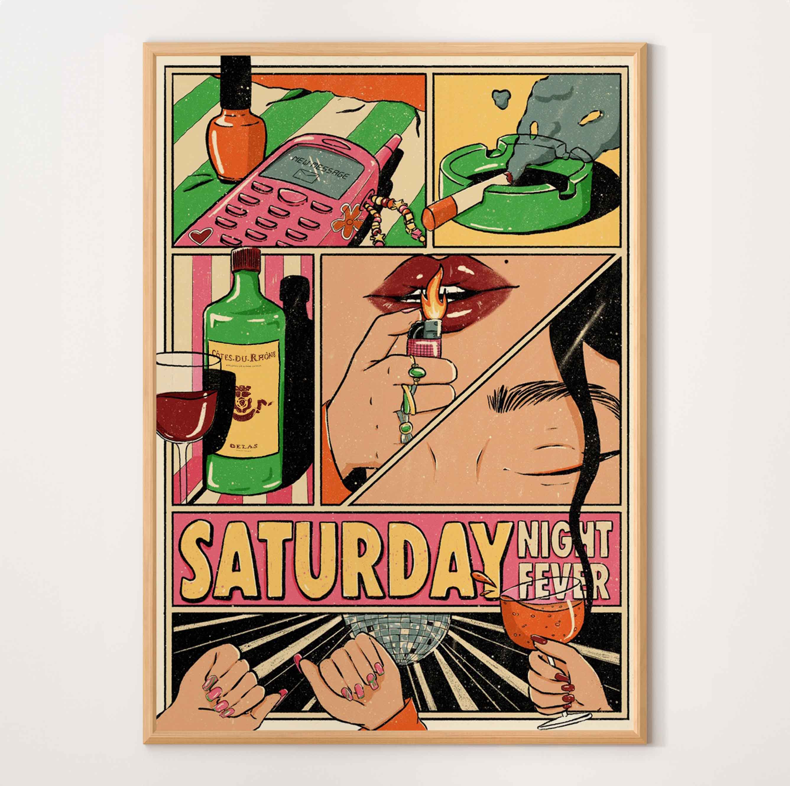 poster a3 fête saturday night fever retro coloré illsutré