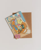 affiche sac de plage été dans le sud, poster illustré tong, sac et casquettes