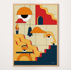 affiche style bahaus orange et rouge géométrique