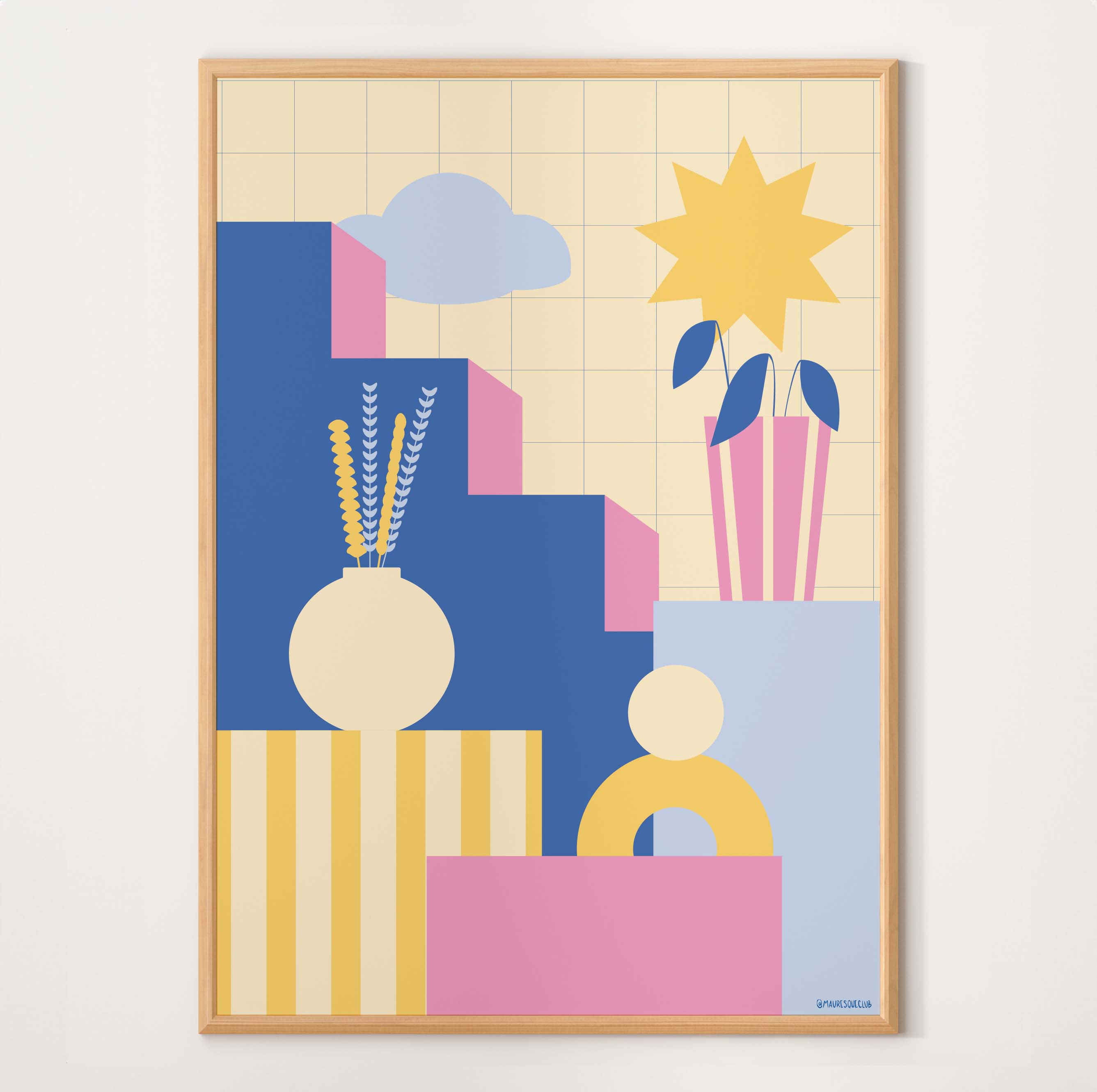 Poster A3 géométrique style épuré et doux, représentant le sud