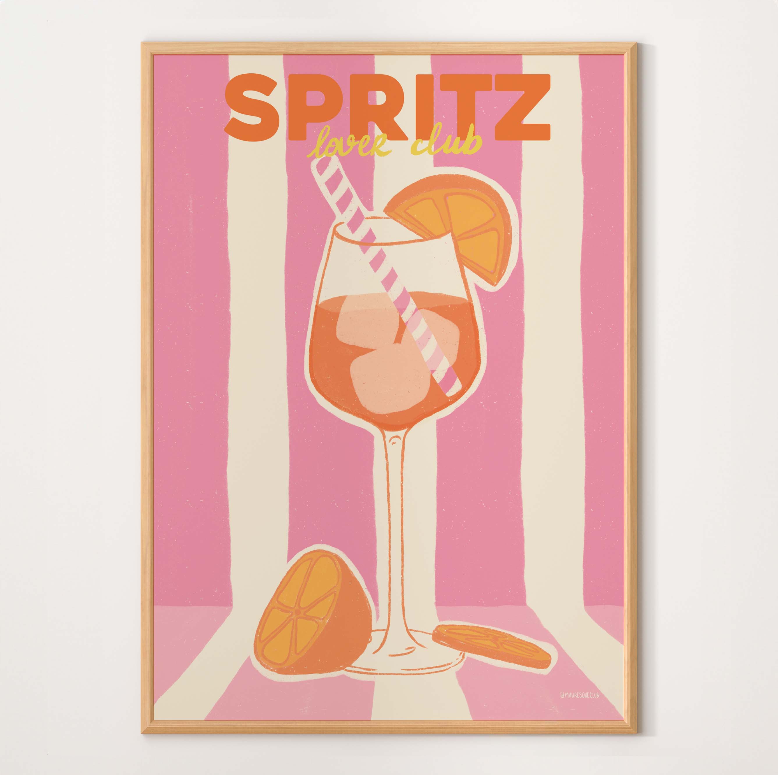 affiche apéritif cocktail spritz orange et rose, poster illustré