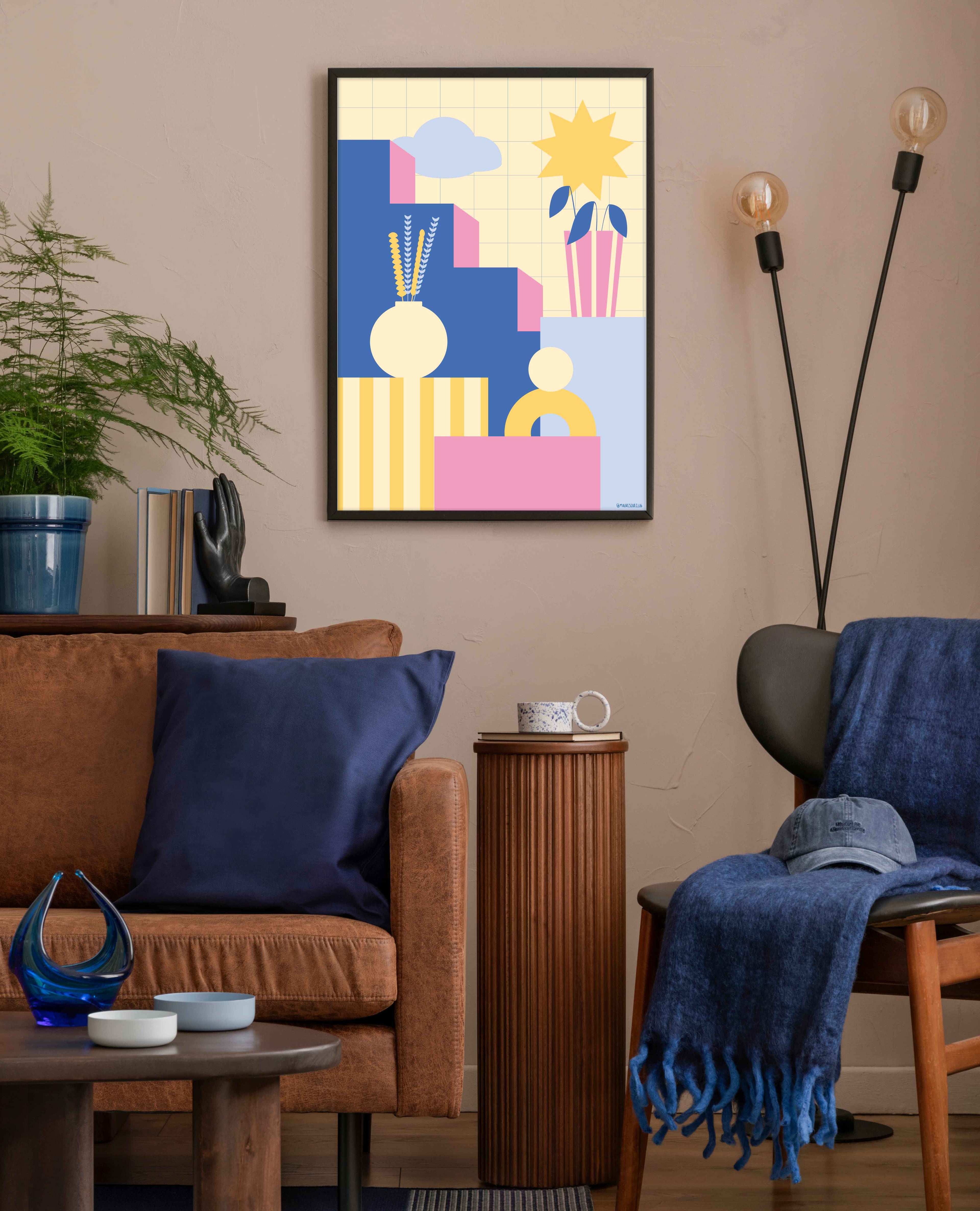 poster qui décore la maison aux couleurs douces et géométriques