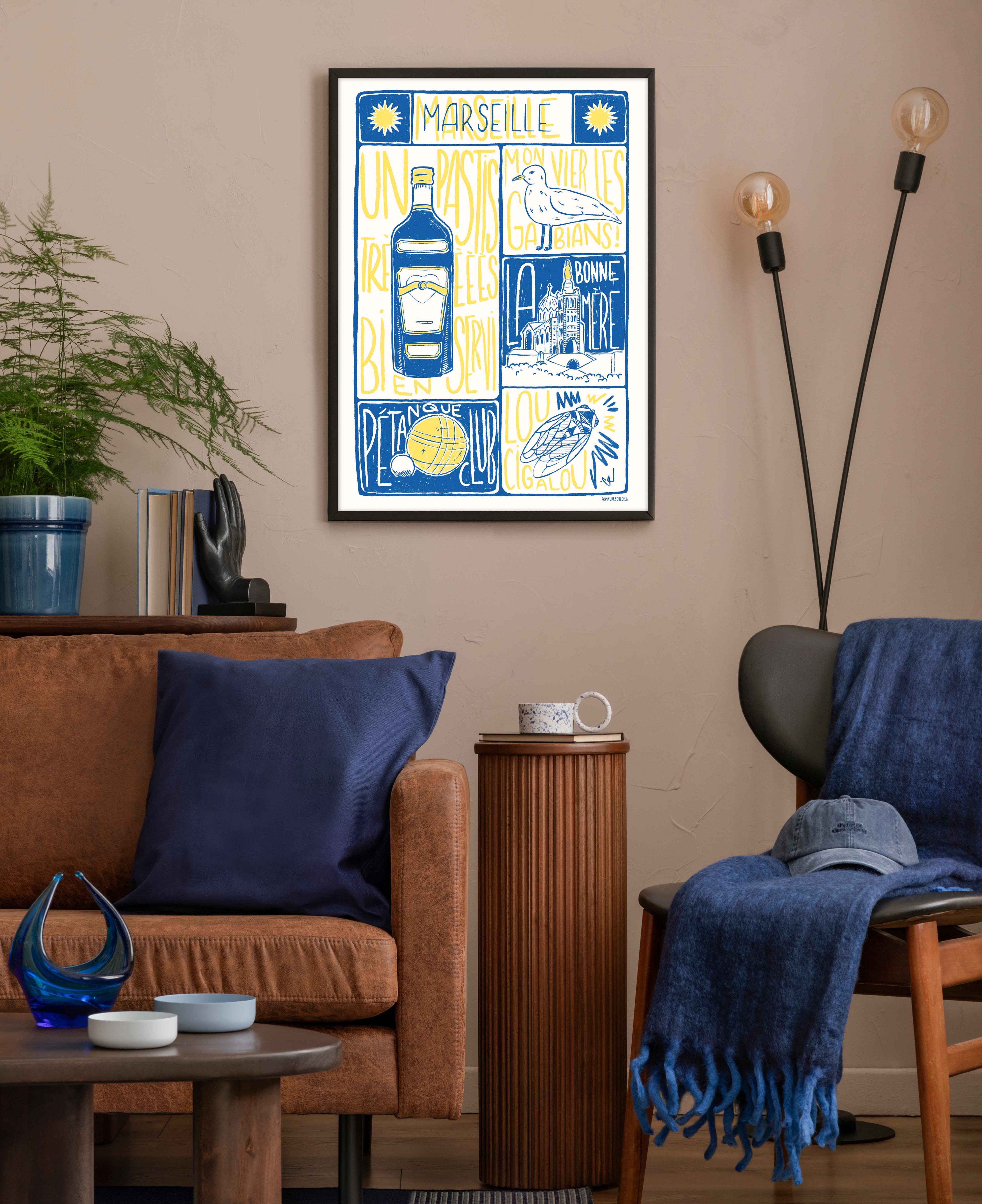poster marseille en décoration, pastis bonne mère, gabian et pétanque, pour les vrais marseillais