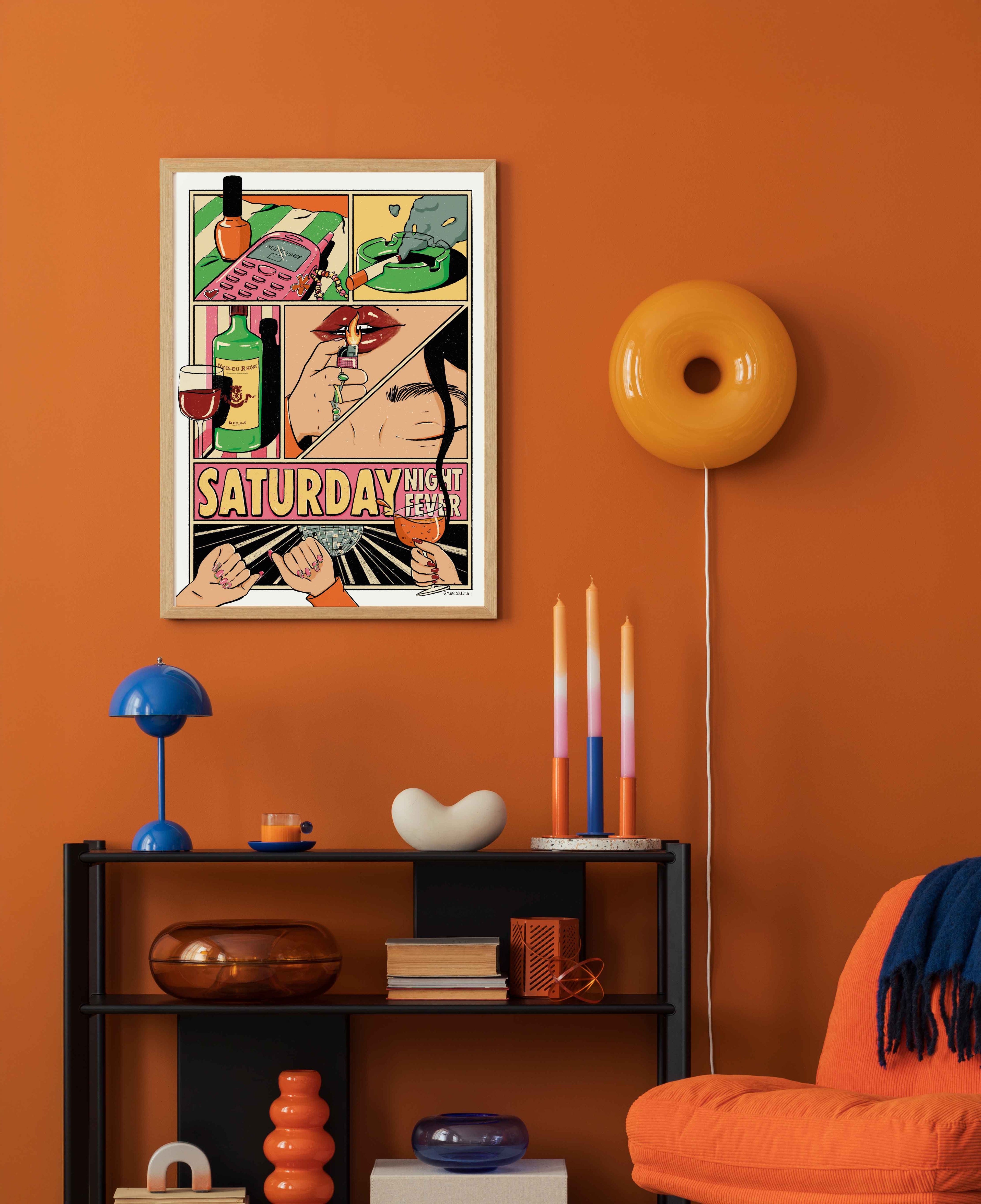 poster dans un salon, saturday night fever, retro 